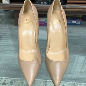 Christian Louboutin closed toe tan heels